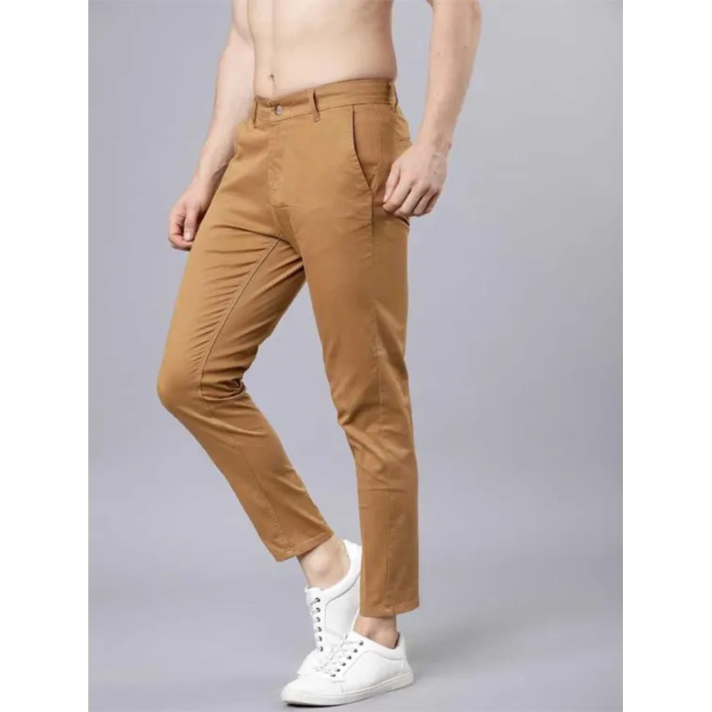 Cotton Semi Stretched Chinos Gabardine Pant For Men - Brown - PGS015