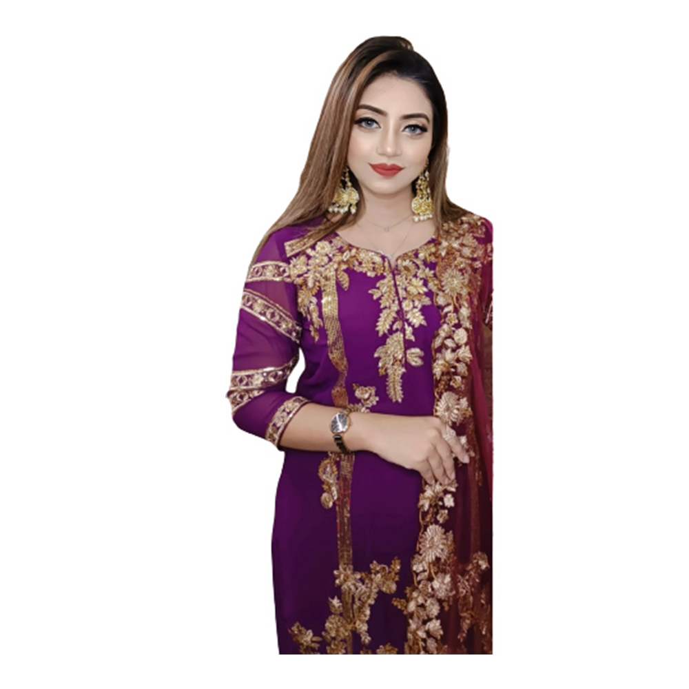 Soft Georgette Embroidery Unstitched Salwar Kameez For Women - Purple - 4G-13