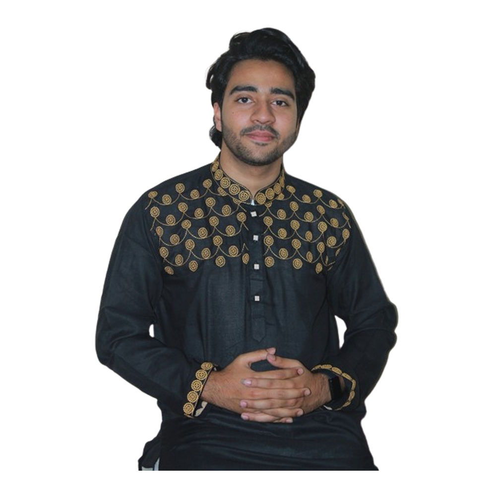 Tencel Cotton Embroidered Panjabi For Men - Black