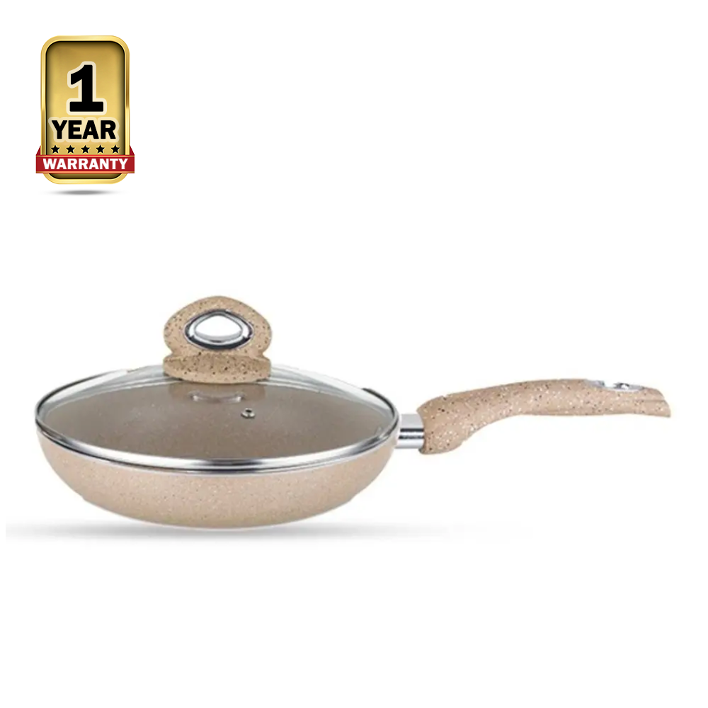 Disnie Marble Nonstick Frypan With Cover - 24cm - Brown