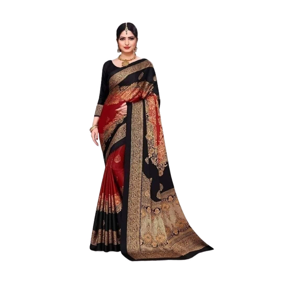 Soft Silk Digital 3D Printed Saree With Blouse Piece - Red And Black - SS-P46