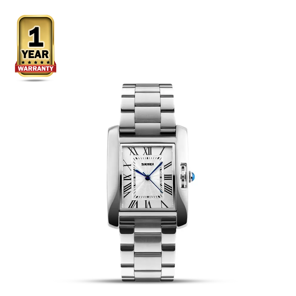 SKMEI 1284 Stainless Steel Analog Watch For Men - White and Silver