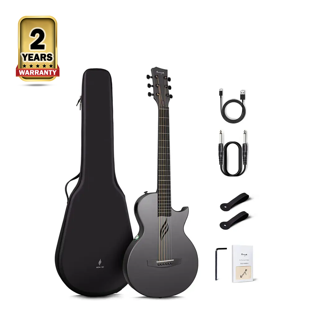 Enya Nova Go SP1 Carbon Fiber Acoustic Electric Guitar With Smart Acoustic Plus Travel Starter Bundle Kit Bag - Black