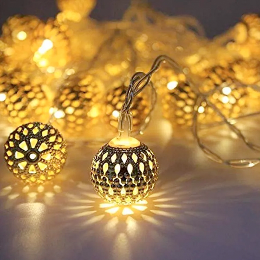 Metal Ball Fairy Decorative Lights - 20 Pcs - Golden