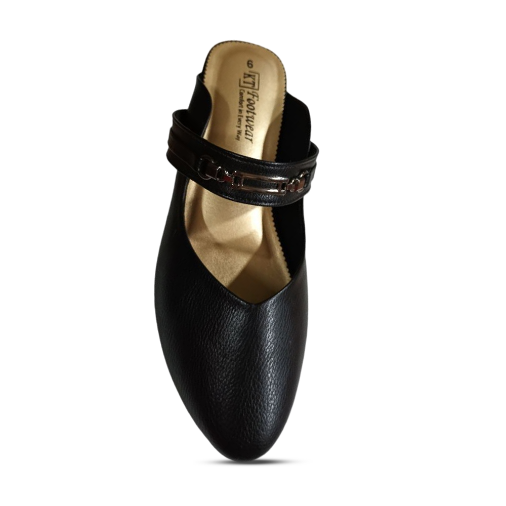 PU Rexine Half Pamp Shoe For Women - Black - KTF L48
