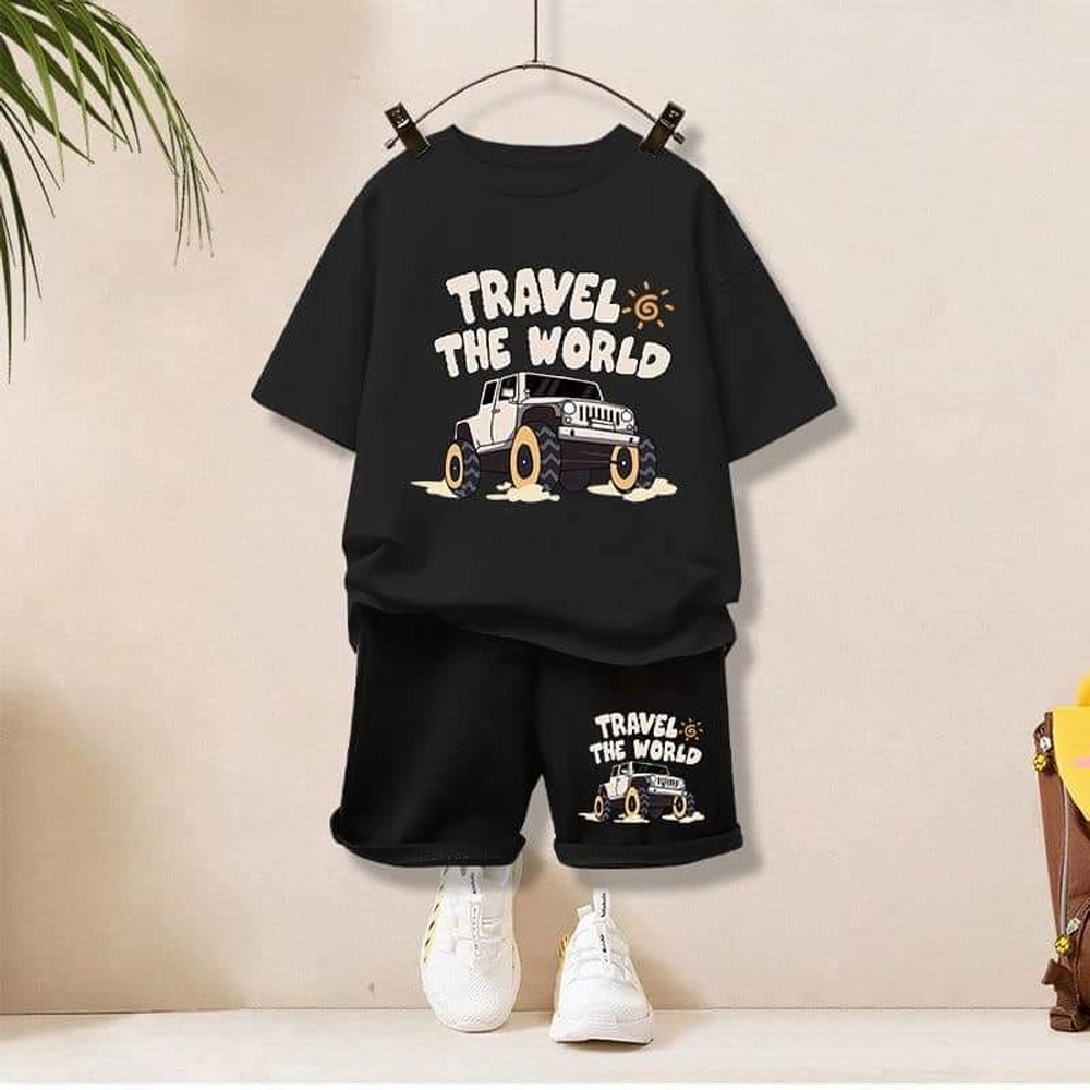 Soft Cotton T-Shirt and Pant Set For Boys - Black 