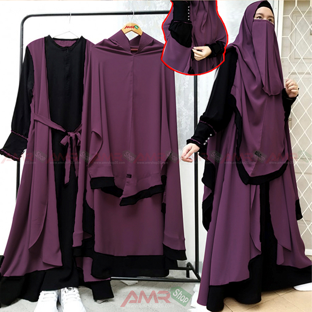 Dubai Cherry Indonesia Hijab and Niqab Burkha Set for Women - Peach - B_448