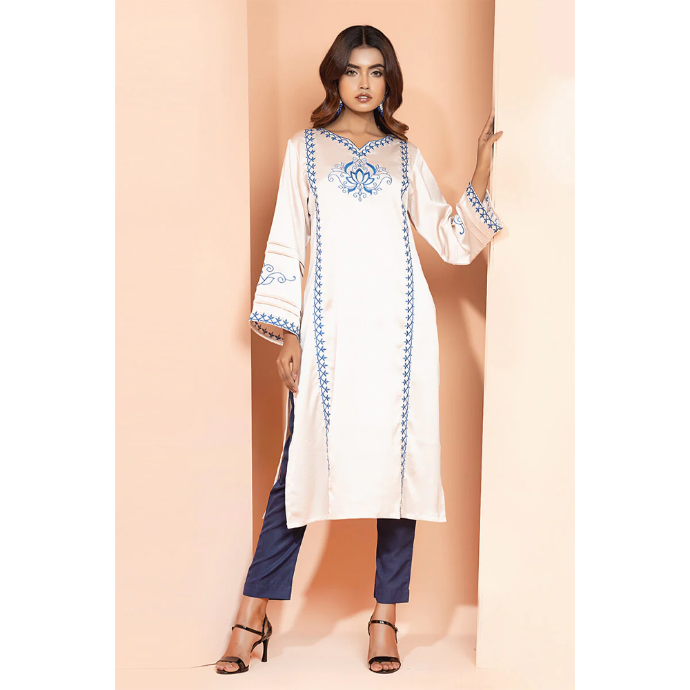 Crepe Silk Kurti For Women - Cream - M-19