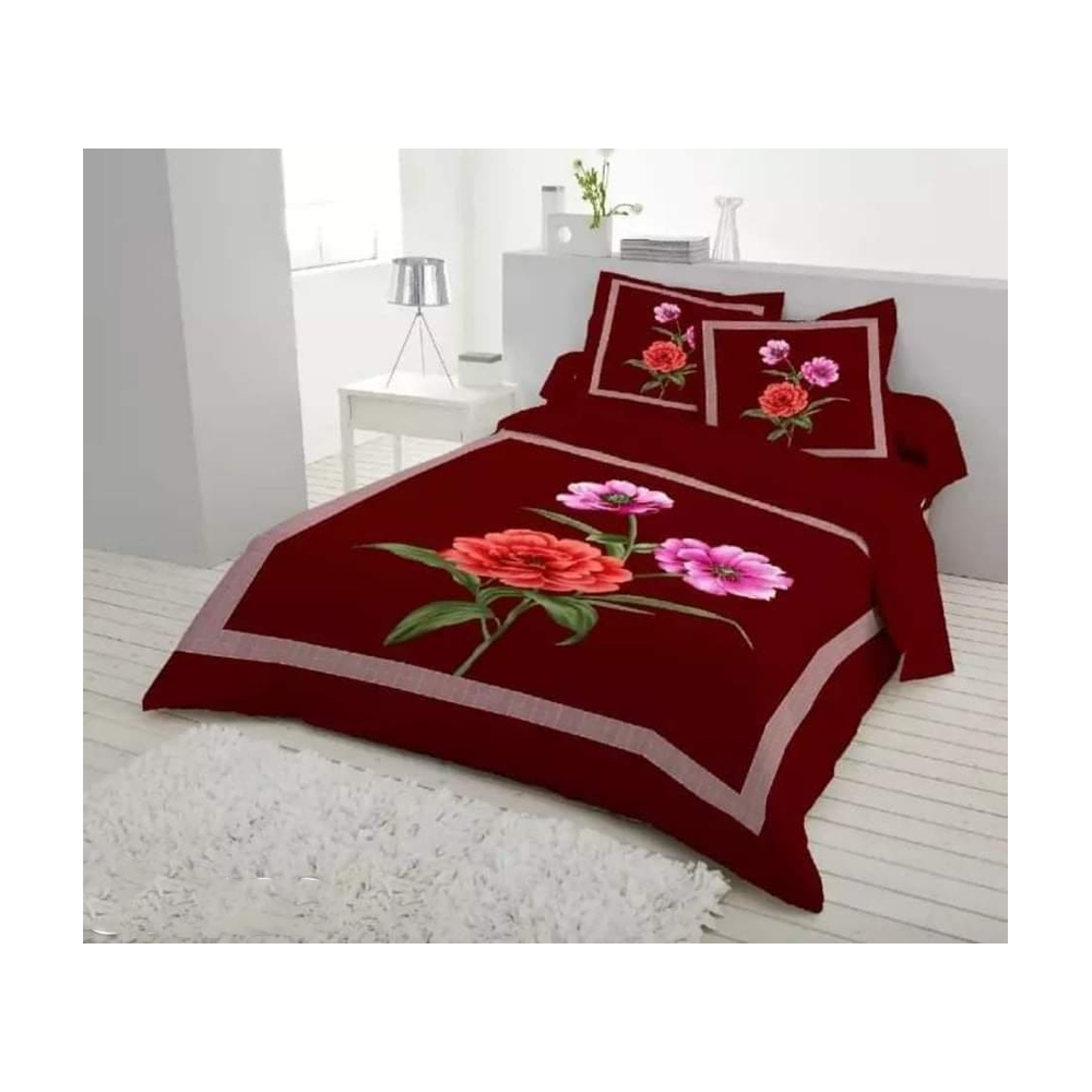 King Size Cotton Panel Bedsheet - ST-139 - Red