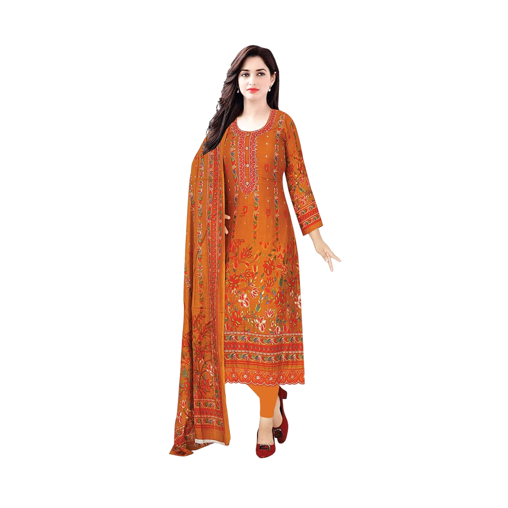 SUPERTRENDY 2710-01 Unstitched Embroidery Salwar Kameez - Orange