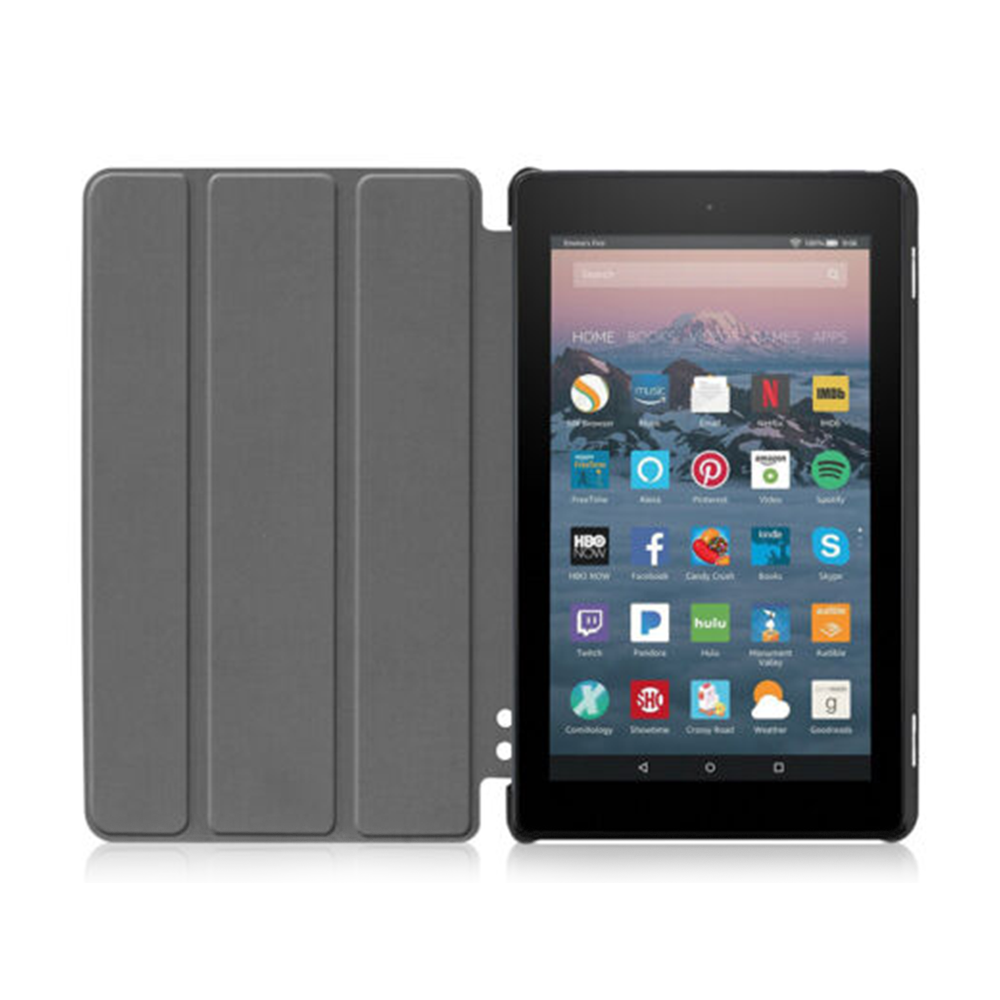 PU Leather Amazon Fire 7 Tablet Tri-Fold Cover - Black