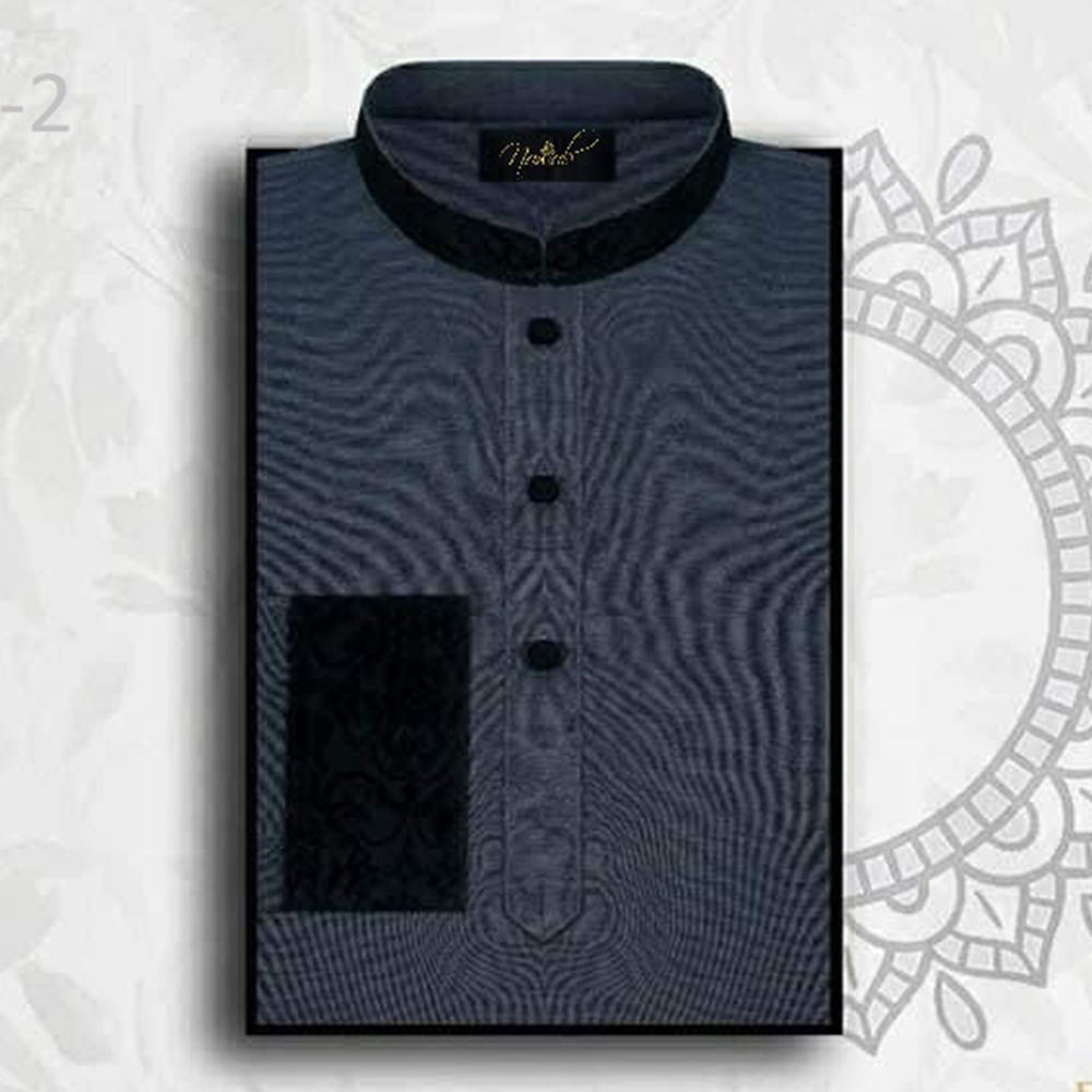Tencel Contrast Panjabi for Men - Dark Gray - AJG-2