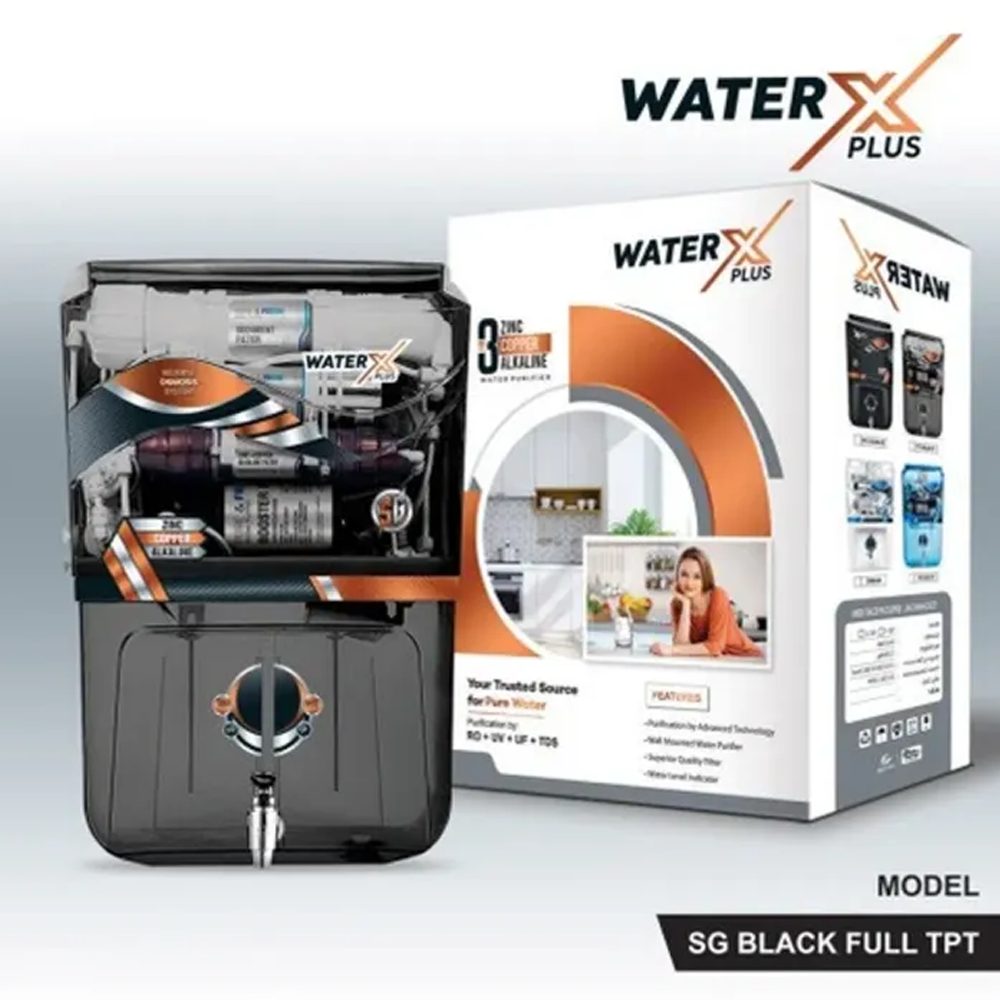 Aqua Water X Plus RO+UV+UF+Zinc+Copper+Alkaline 7 Stage Water Purifier - 12 Liter - Black