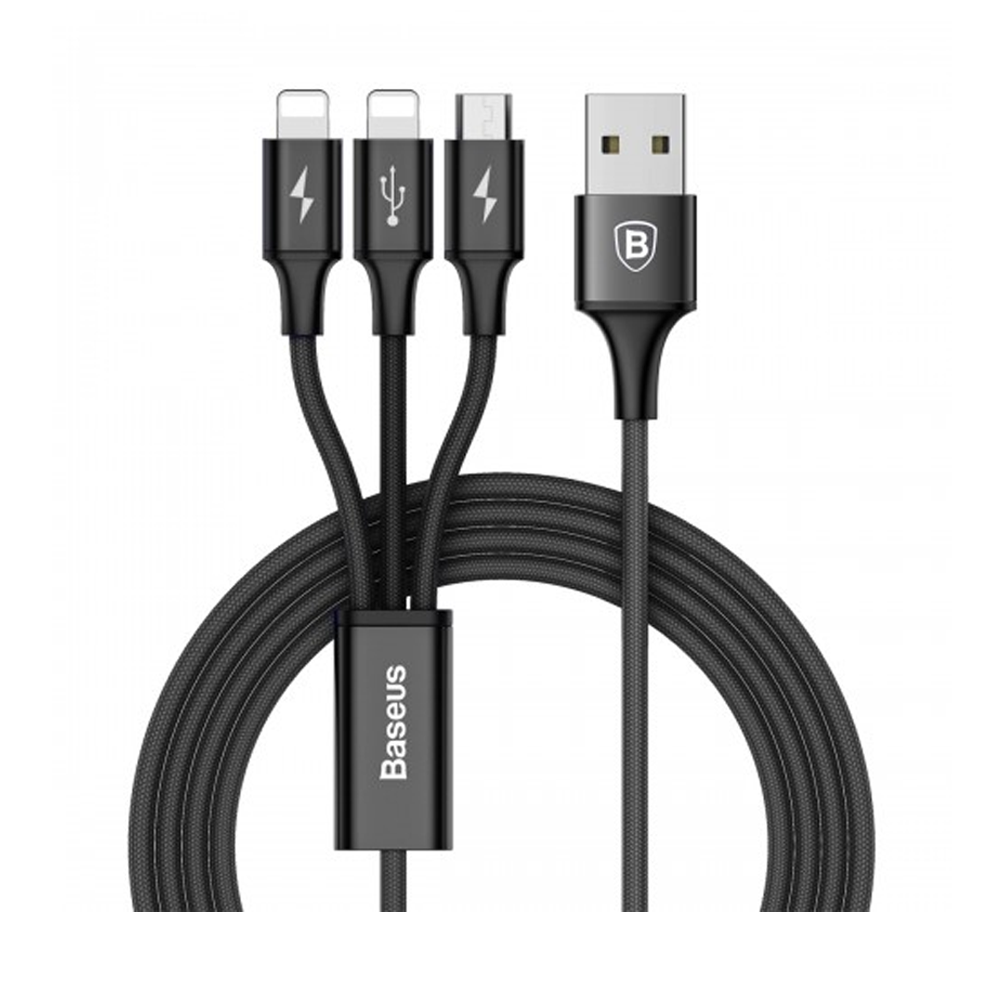 Baseus Rapid Series 3-in-1 Cable Micro+Dual Lightning 3A - 1.2M - Black
