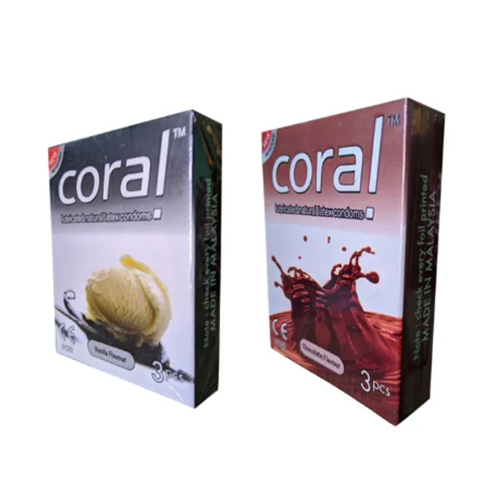 Pack of 2 Pcs Coral Mix Condom - Vanilla and Chocolate Flavored - 6Pcs