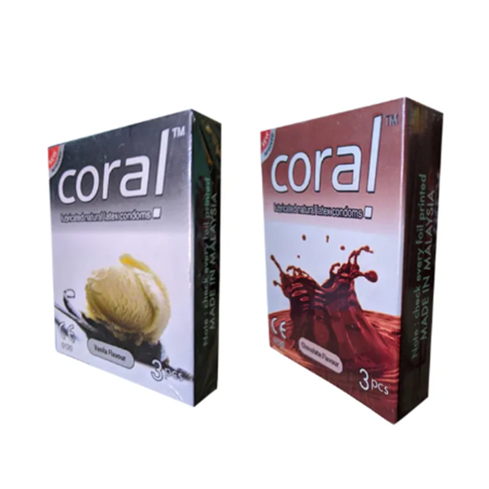 Pack of 2 Pcs Coral Mix Condom - Vanilla and Chocolate Flavored - 6Pcs