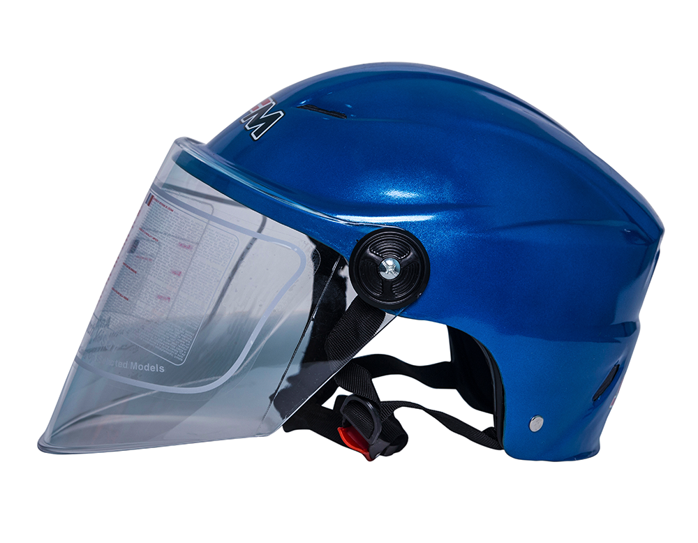 SFM Half Face Cap Helmets With China Glass - Blue - APBD1026