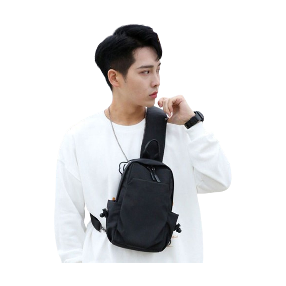 Nylon Shoulder Bag For Men - Black