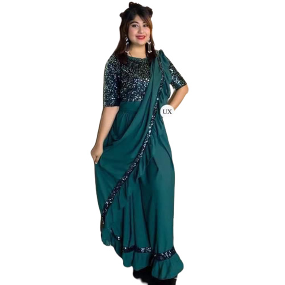 Georgette Skirt Saree For Women - Green - SK-01