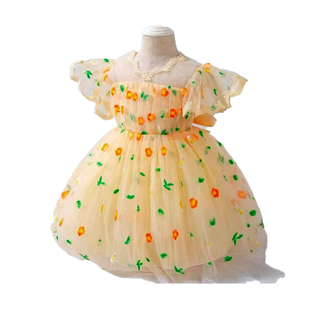 Baby Girl Party Dress - BC-06 - Light Brown And Green