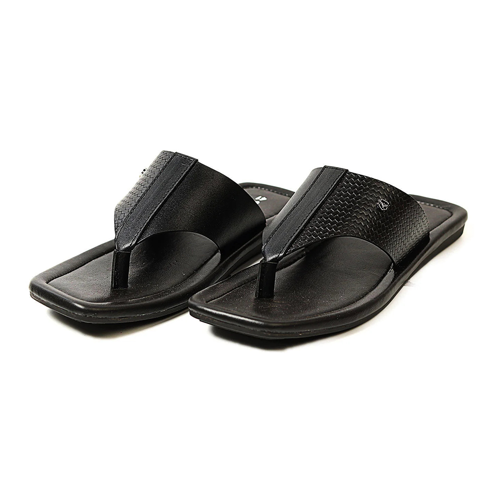 Zays Leather Sandal For Men - Black - ZA11