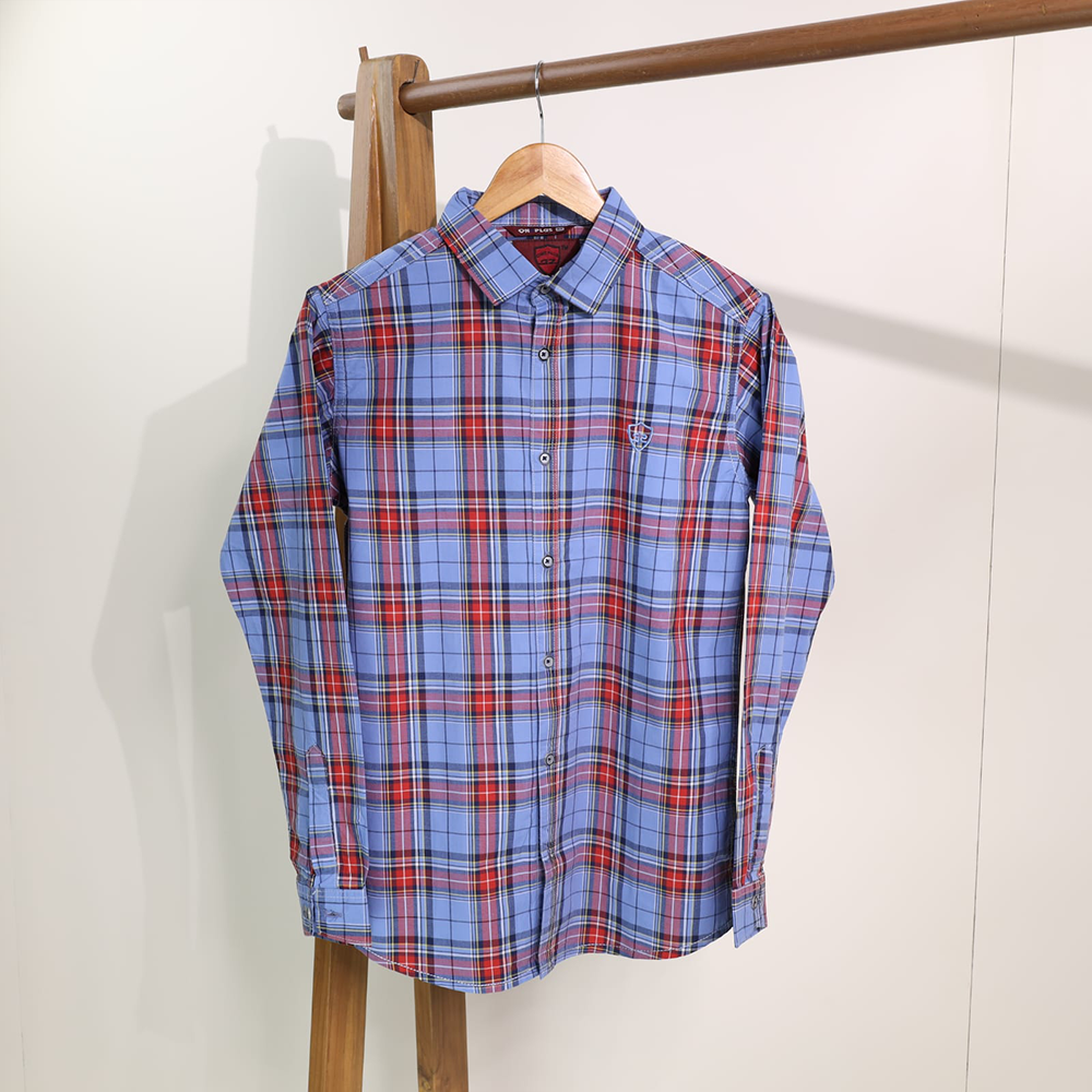 Cotton Long Sleeve Check Shirt for Men - Blue and Red - 04