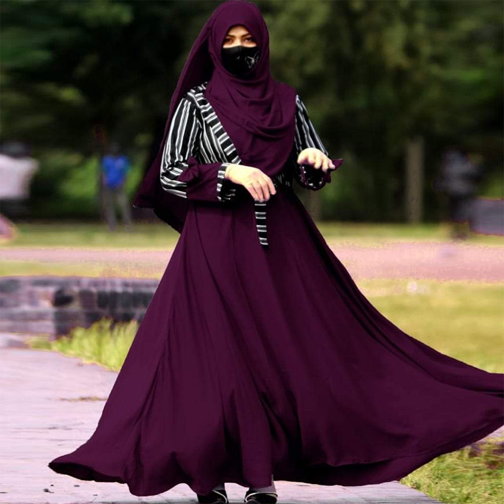 Dubai Cherry Fabric Irani Party Abaya and Burkha Set For Women - Dark Purple - B_500