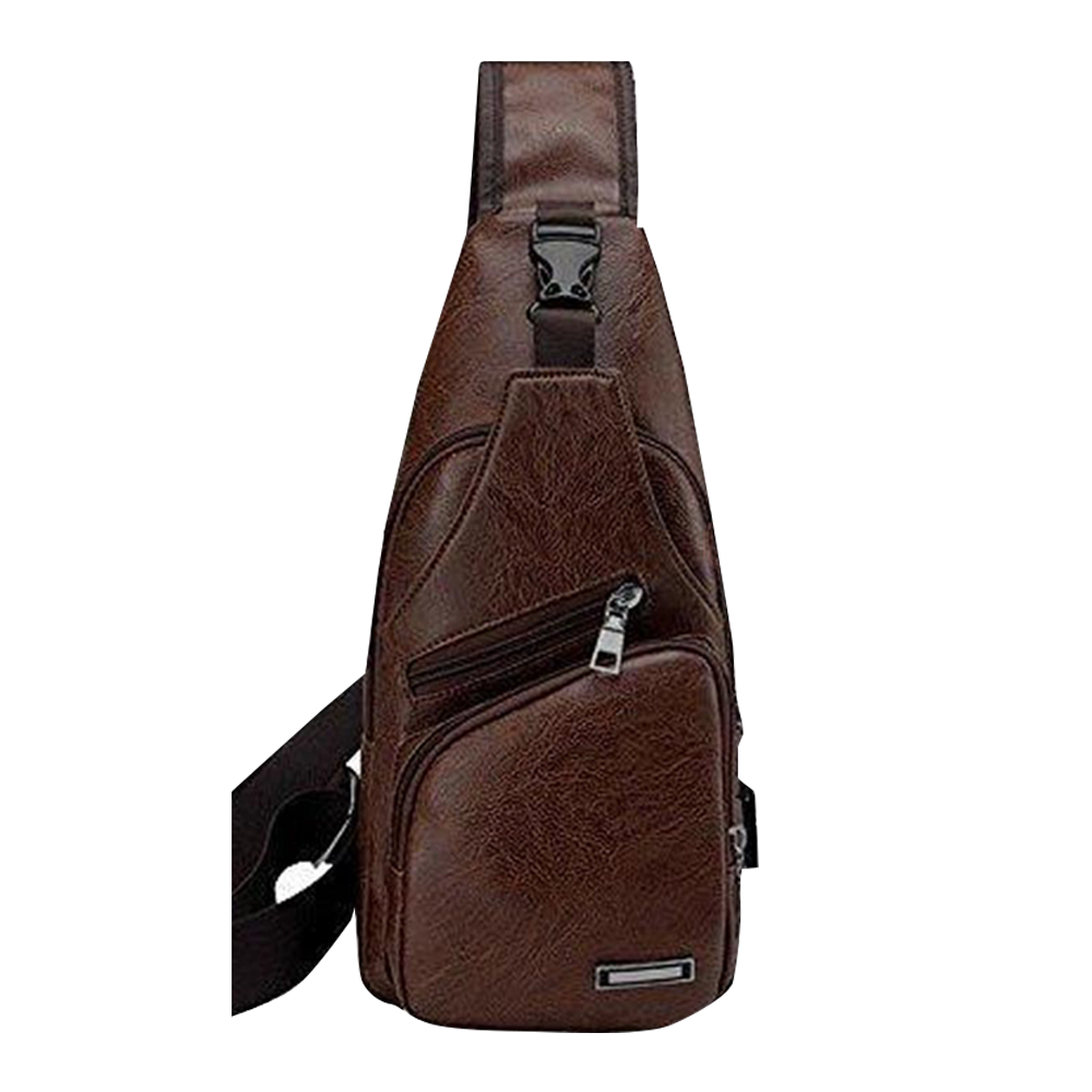 Leather Shoulder Bag For Men - Dark Brown