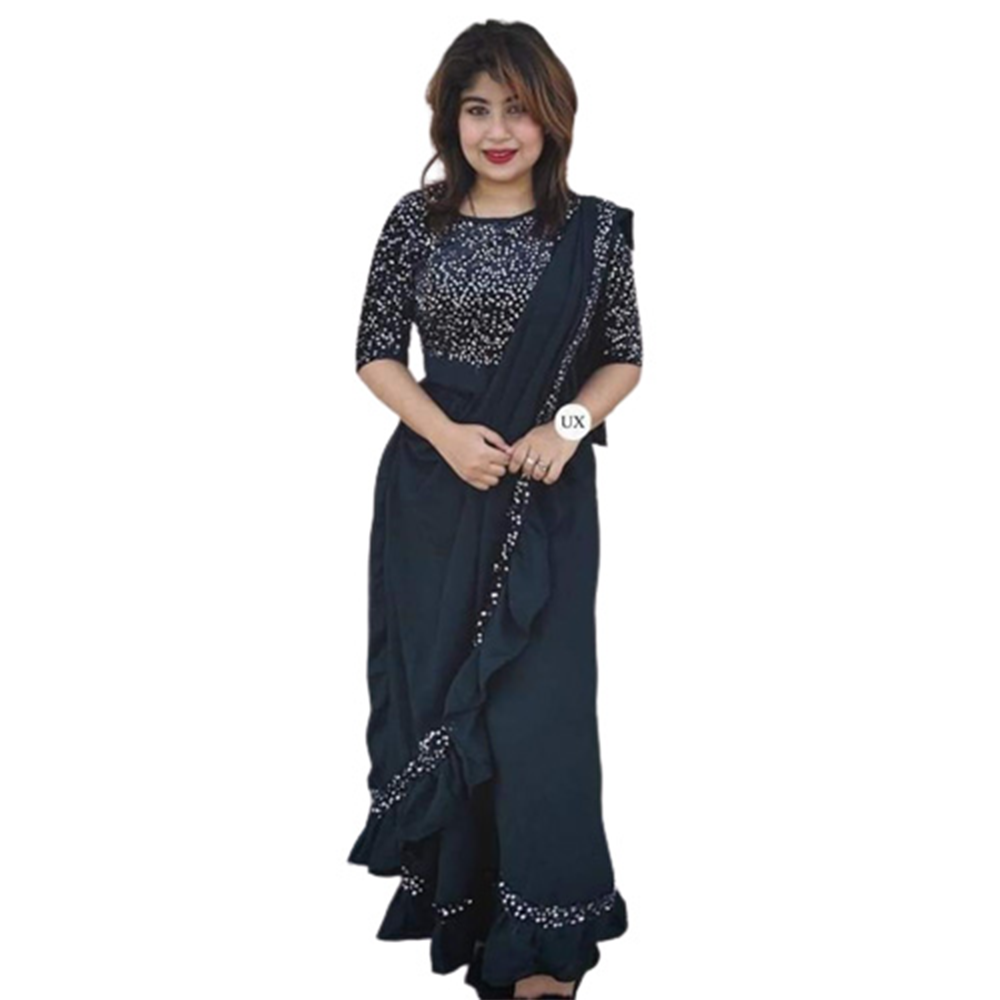 Georgette Skirt Saree For Women - Black - SK-01