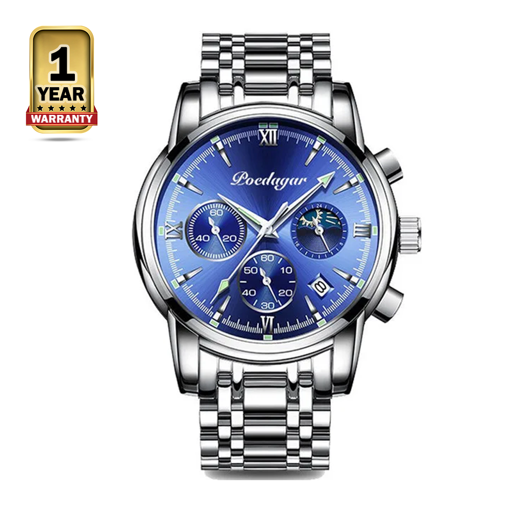 Poedagar 805CH Stainless Steel Wrist Watch For Men - Silver Blue