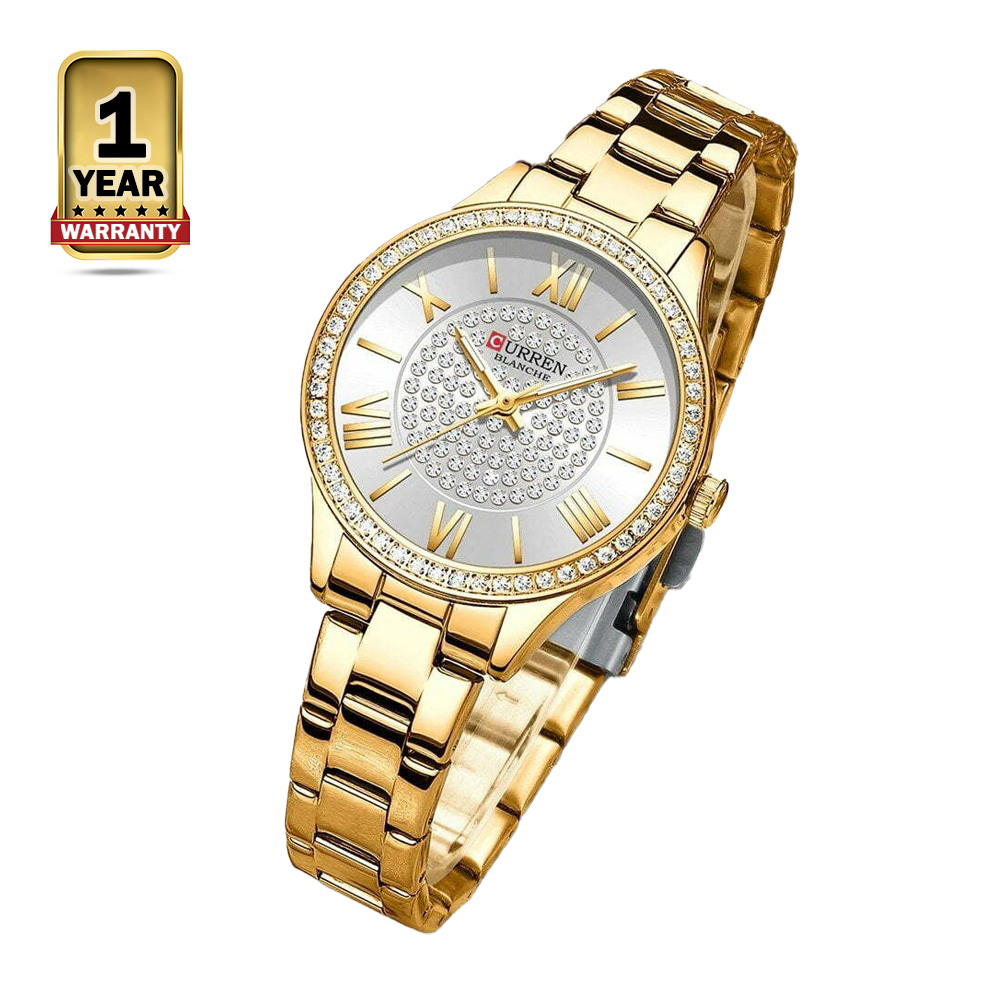 Curren 9084 Stainless Steel Analog Quartz Watch for Women - Gold White