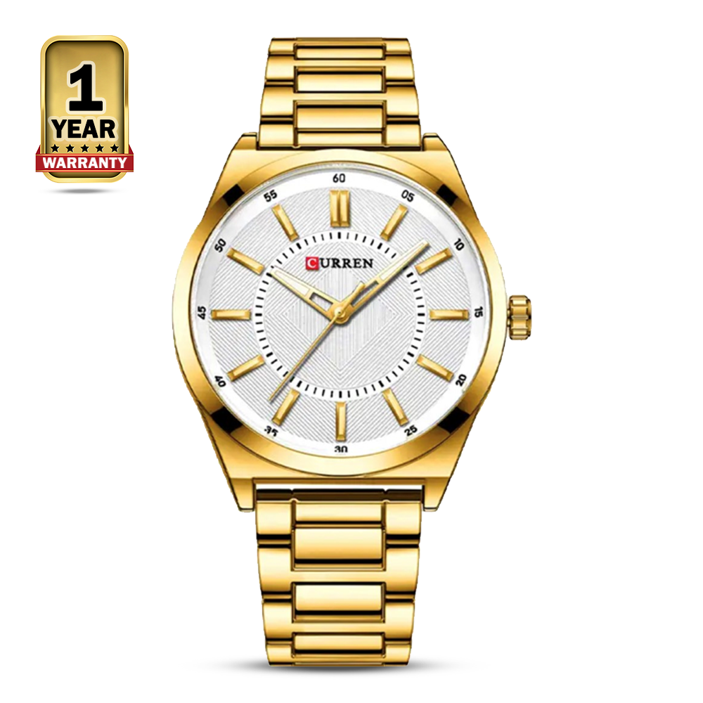 Curren 8407 Stainless Steel Wrist Watch For Men - Golden and White