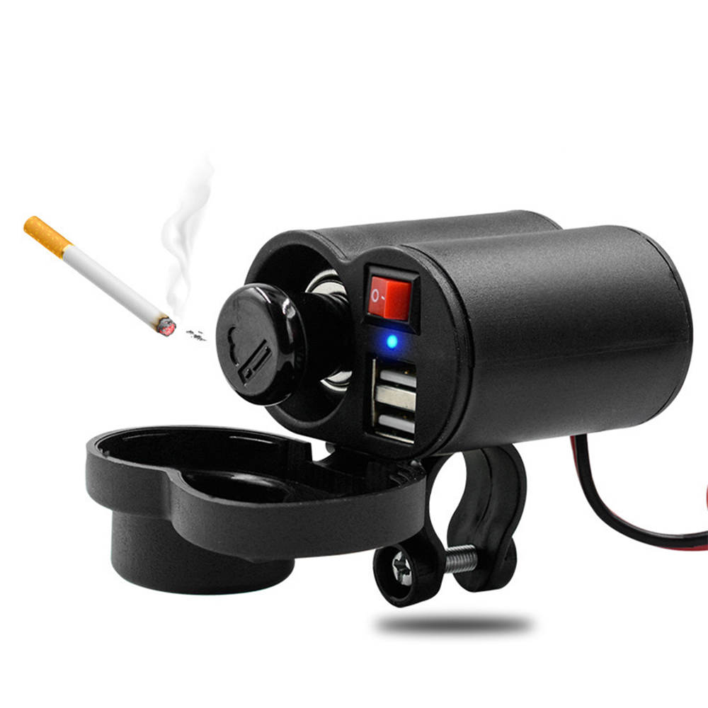 Waterproof Motorcycle USB Charger With Lighter - Black