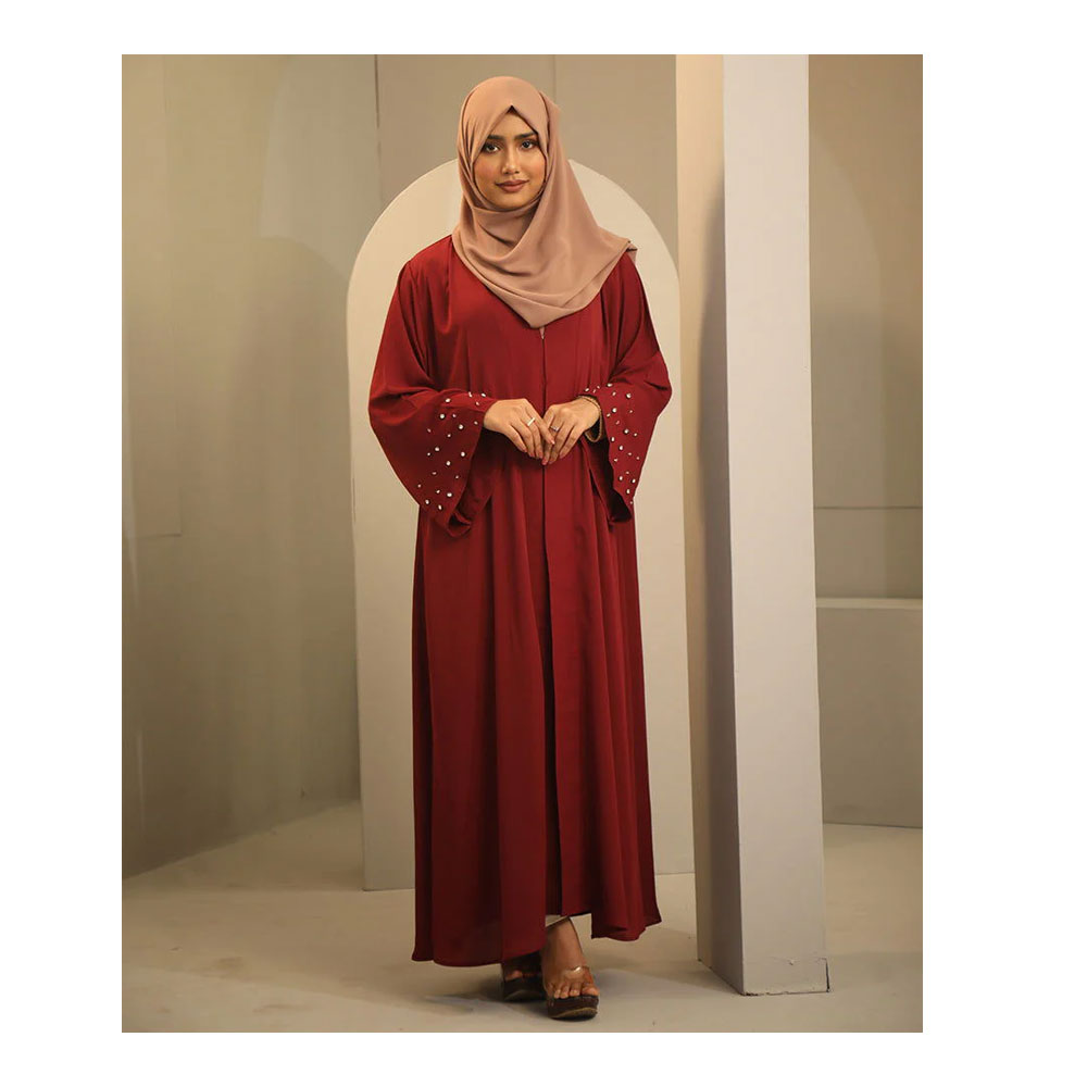 Buy Hiba Cherry Georgette Abaya for Women - 0224 000262 - Maroon and Get Freyias Damage Repair Shampoo with Coconut Milk - 220ml Free