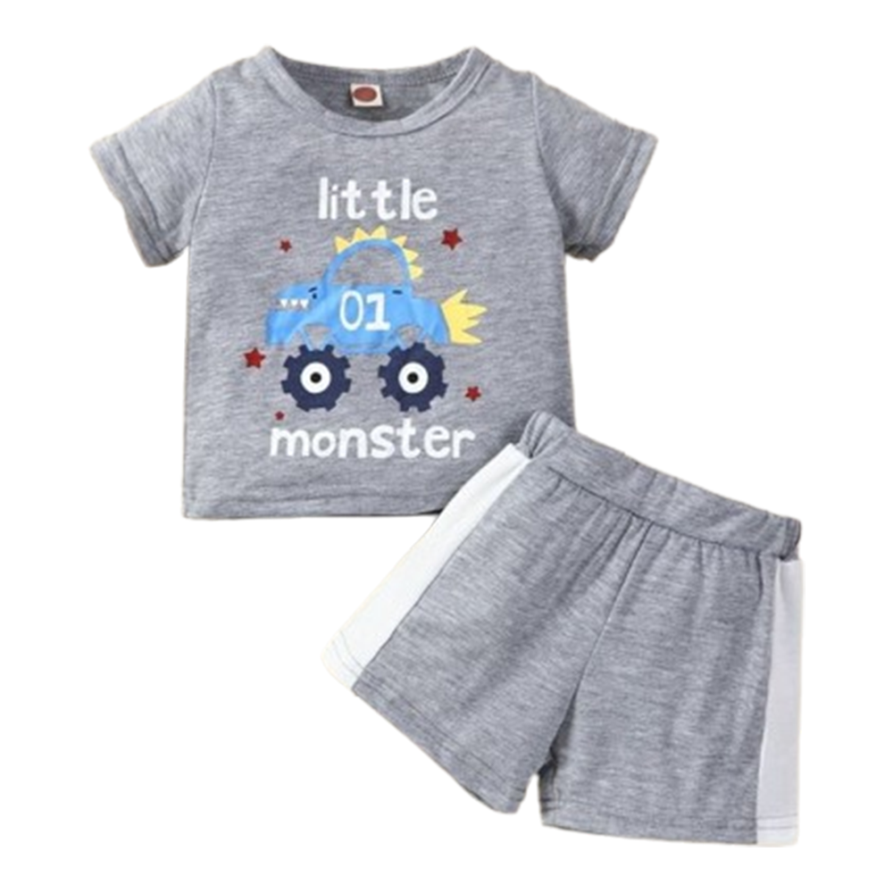 China Cotton T-Shirt and Half Pant Set For Kids - Gray - BM-40