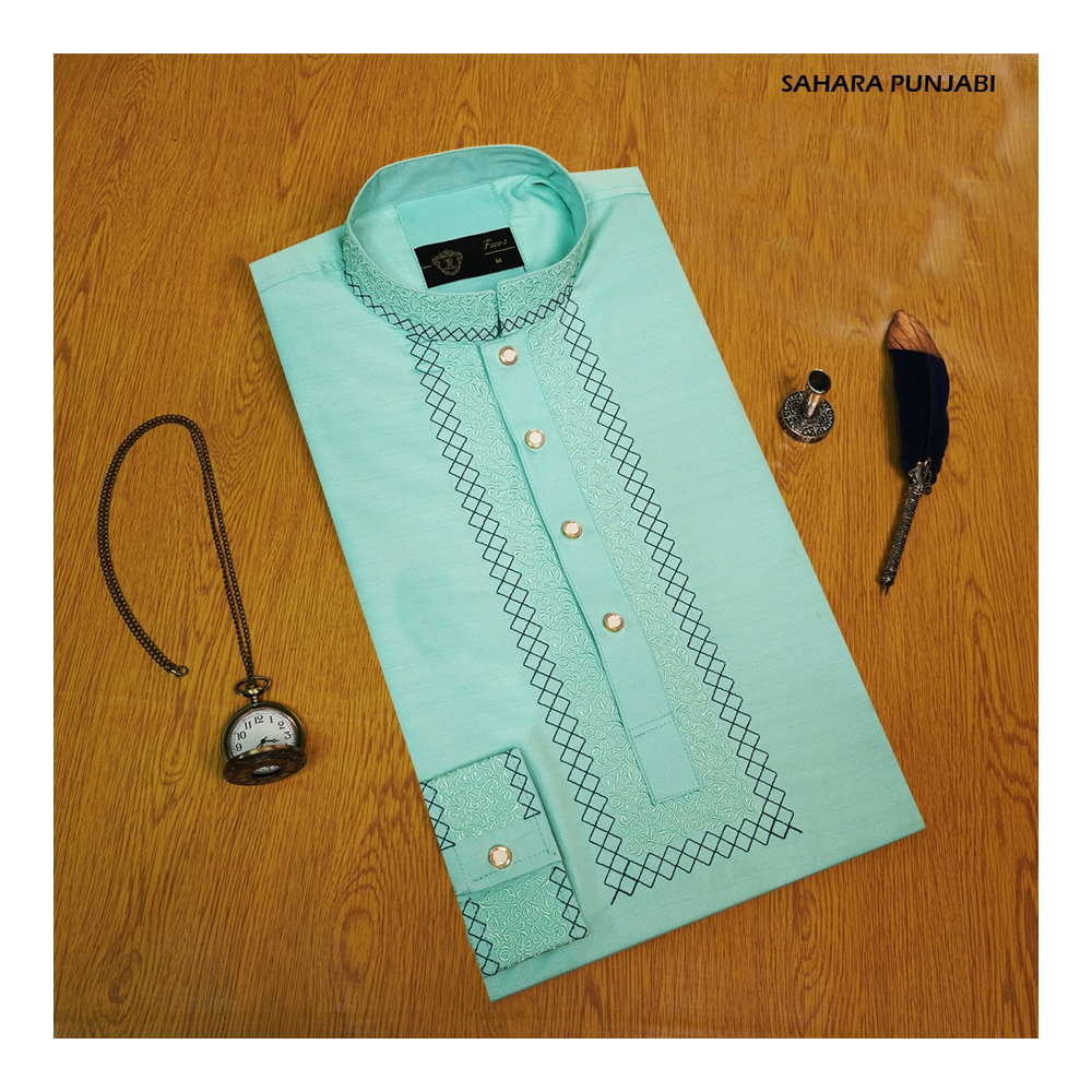 Egyptian Cotton Panjabi for Men - Cyan - SP111 