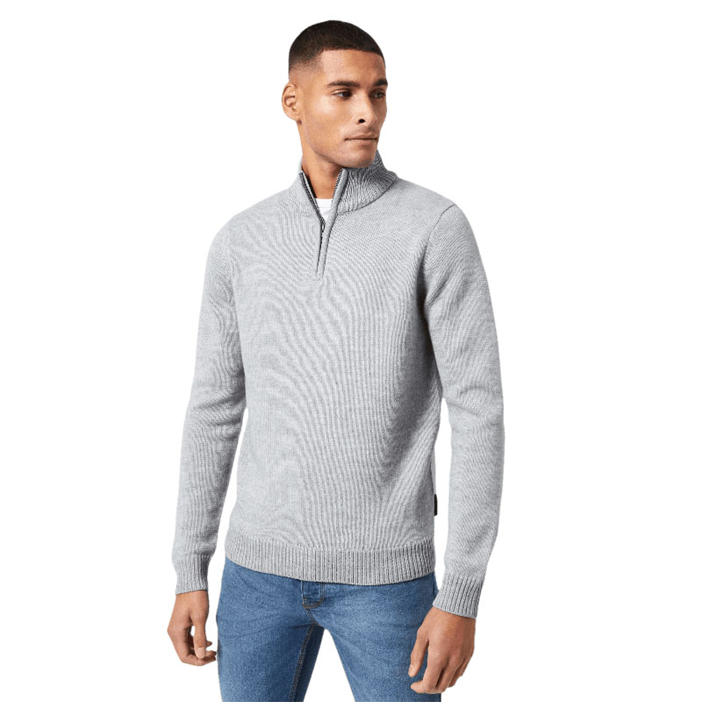 Woolen Full Sleeve High Neck Zipper Jumper For Men Grey J 32