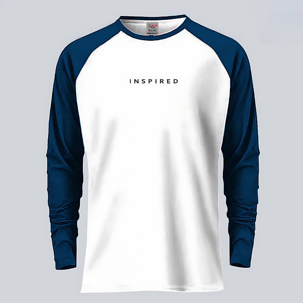 Cotton Full Sleeve T-Shirt for Men - White and Blue