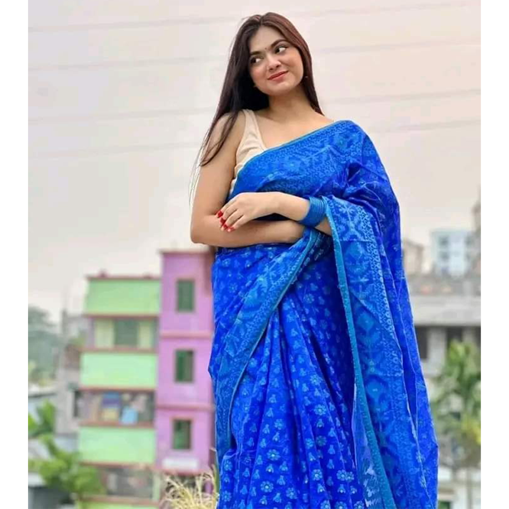 Silk Jamdani Saree for Women - Blue - SP-J04