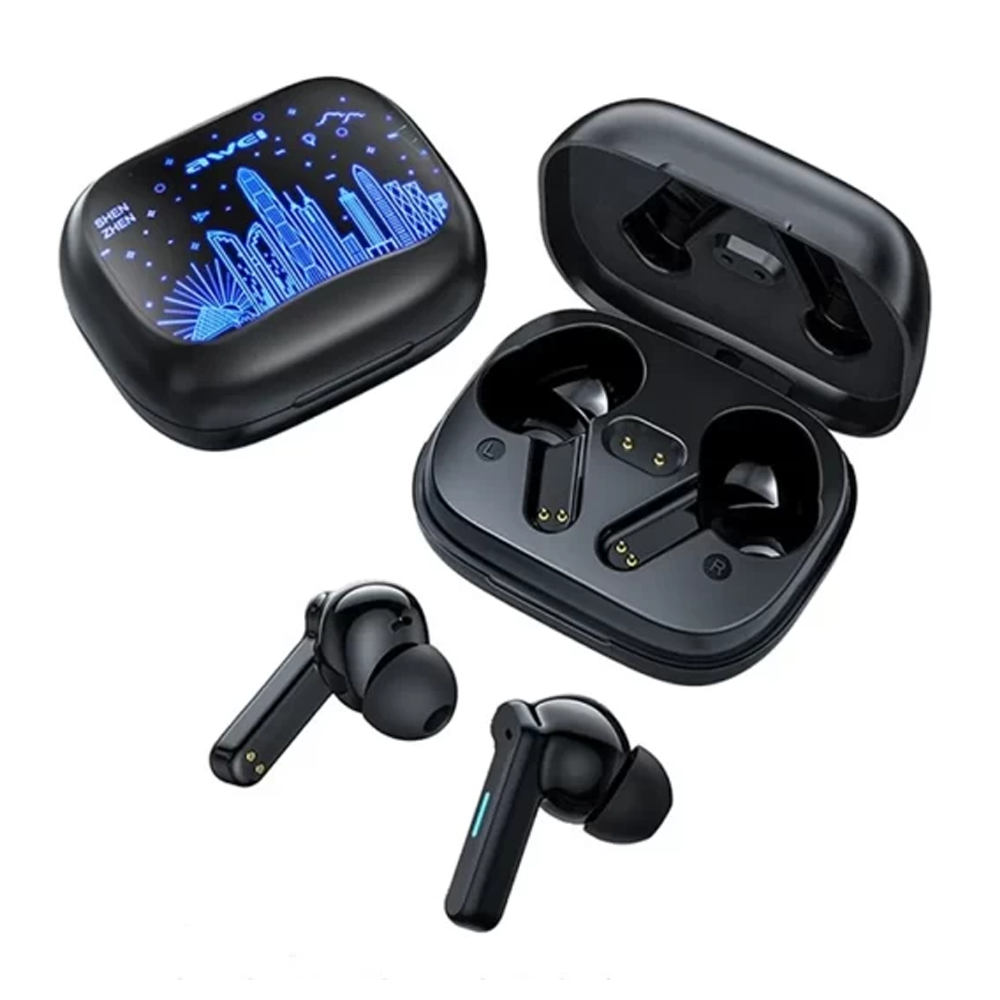 Awei T53 Tws Bluetooth 5.3 Gaming Wireless Colorful Light Earbuds - Black