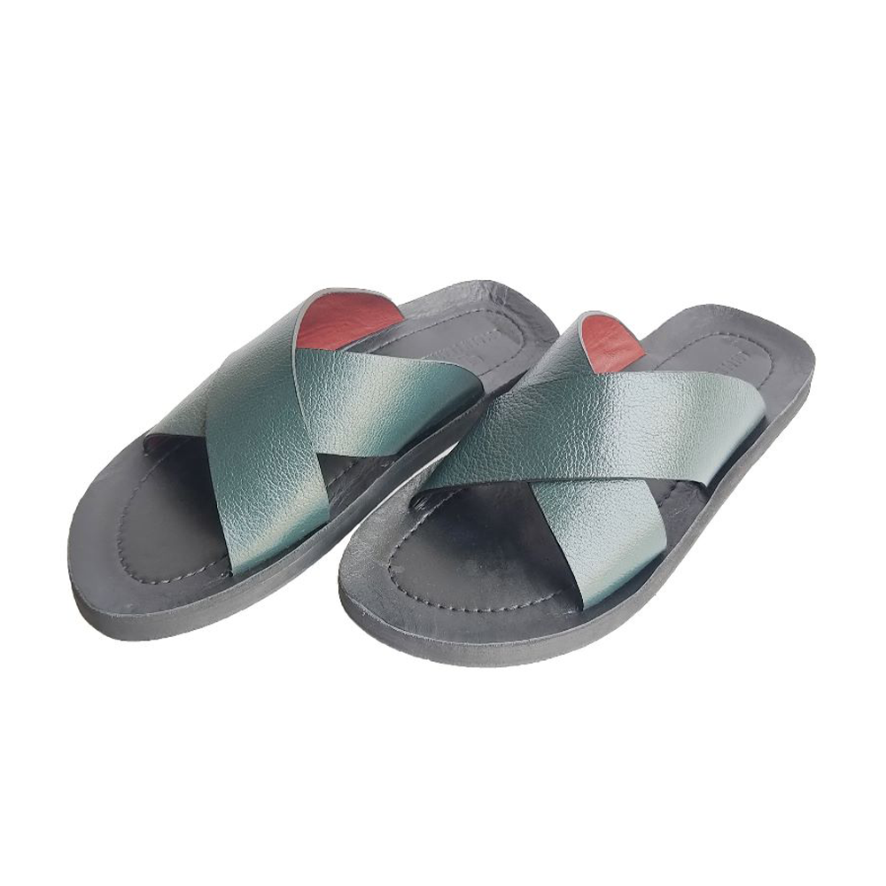 Leather Sandal for Men - Black and Green