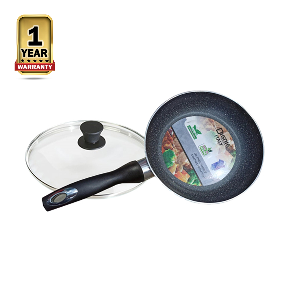 Disnie Marbel Coating Nonstick Frypan with Glass Lid - 26Cm - Black