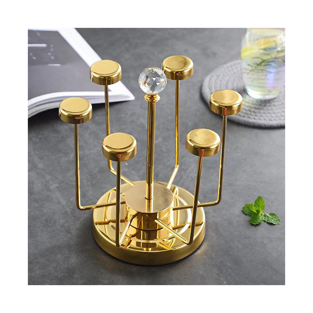 Stainless Steel Glass Stand - 6 Holder - Golden