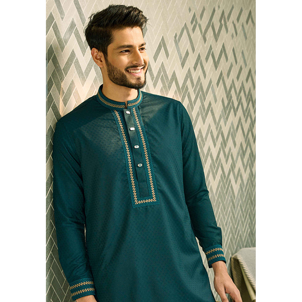 Rig Master Embroidery Cotton Panjabi for Men - Olive - 1469