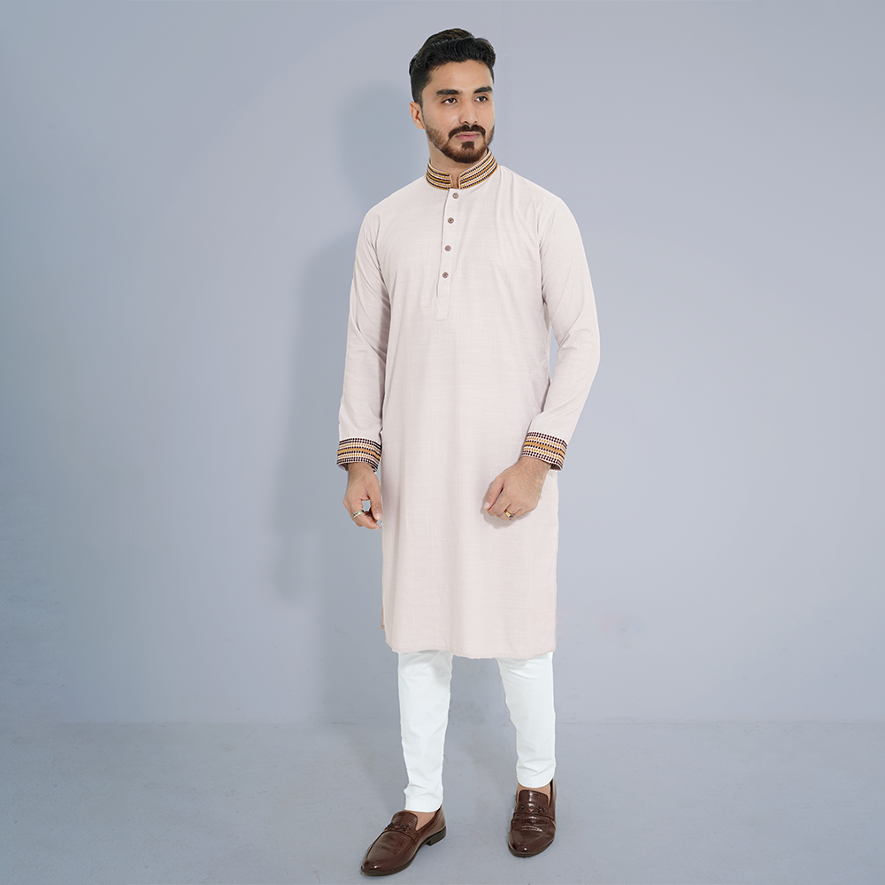 Premium Cotton Panjabi For Men - Cream - 2537