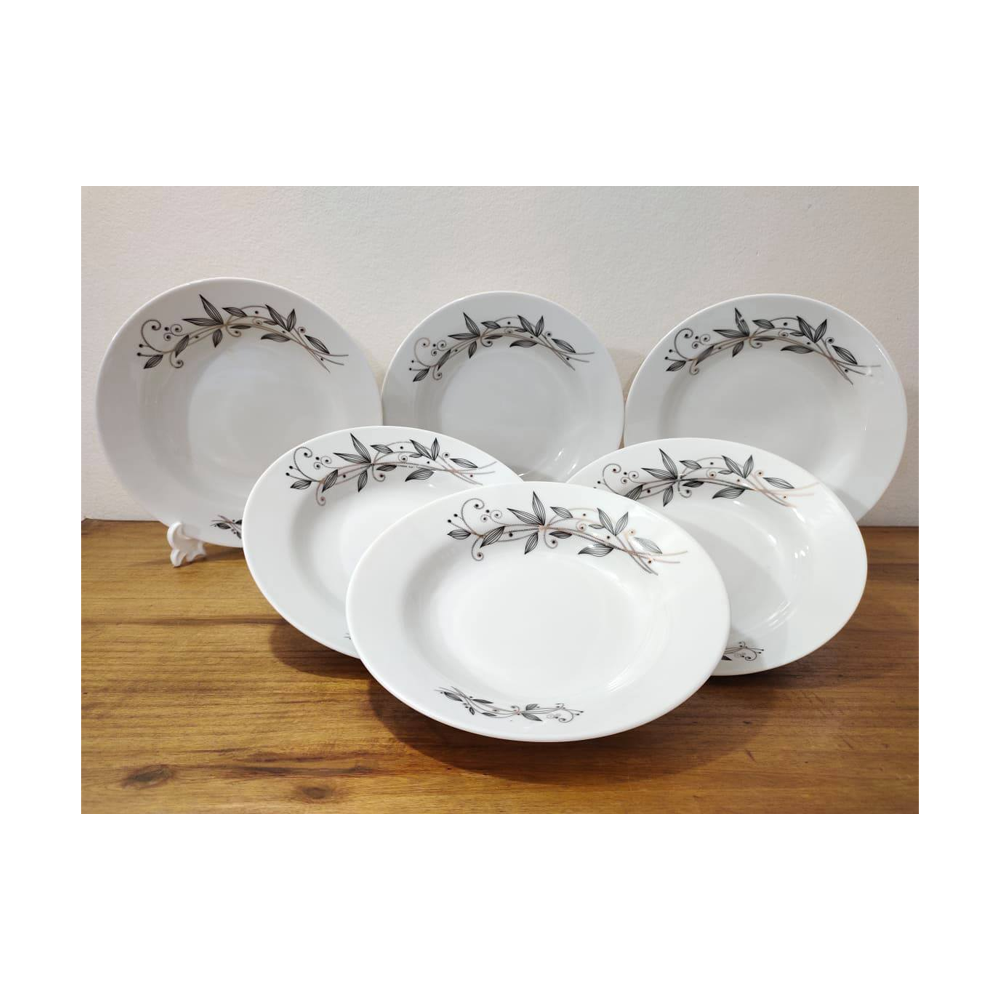 Set of 6 Pcs Dinner Ceramic Plate Set Deep Rice Dinner Plate - 9 Inch - White