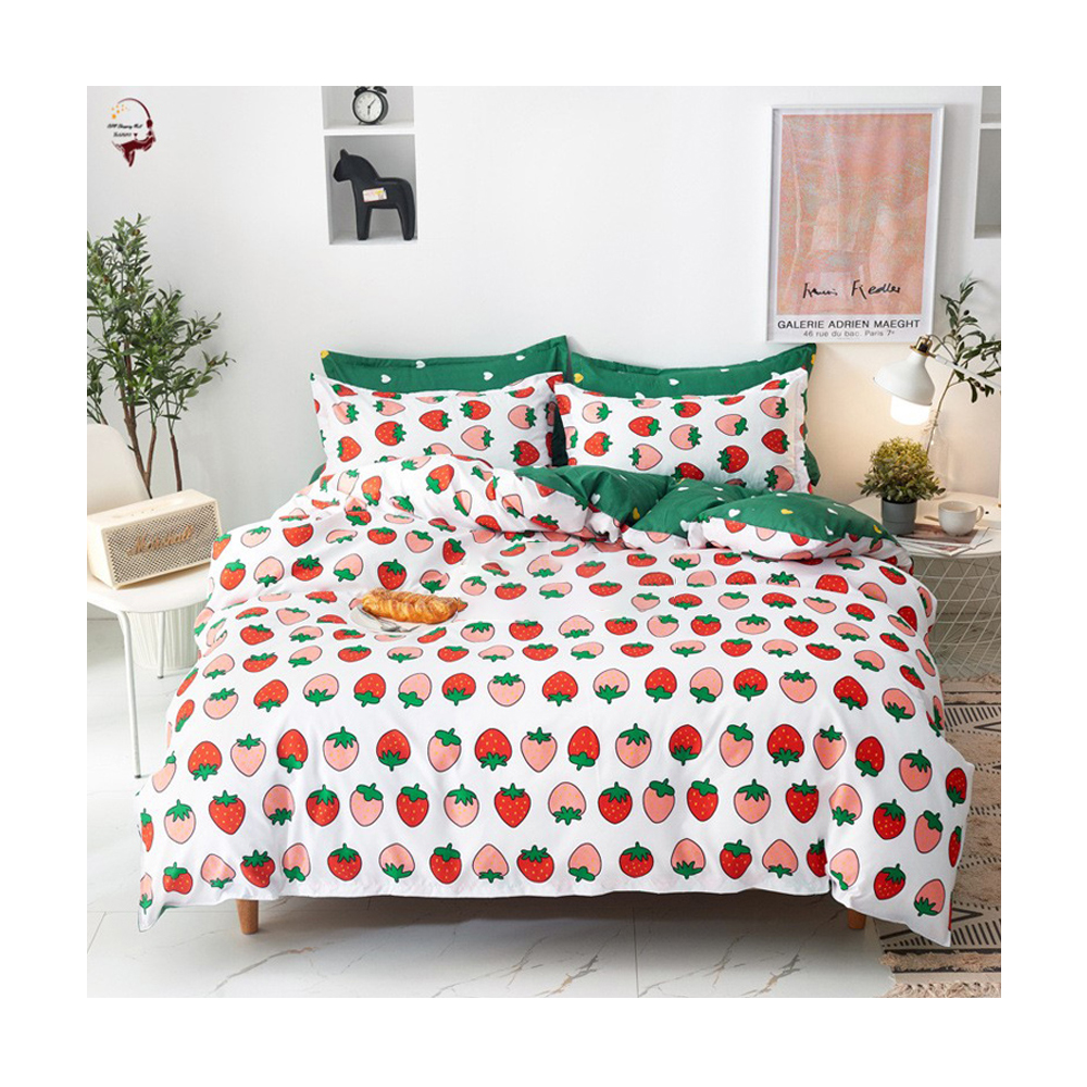 Aloe Cotton King Size Pink Strawberry Design Bed Sheet Cover - 4 Pcs Set - Multicolor -  C004150