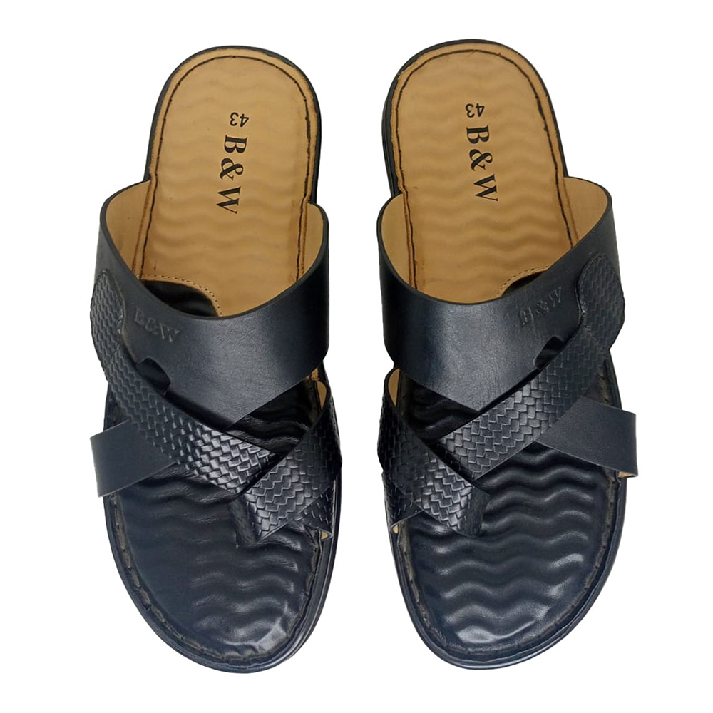 B&W Leather Sandal For Men - Black - BW10531