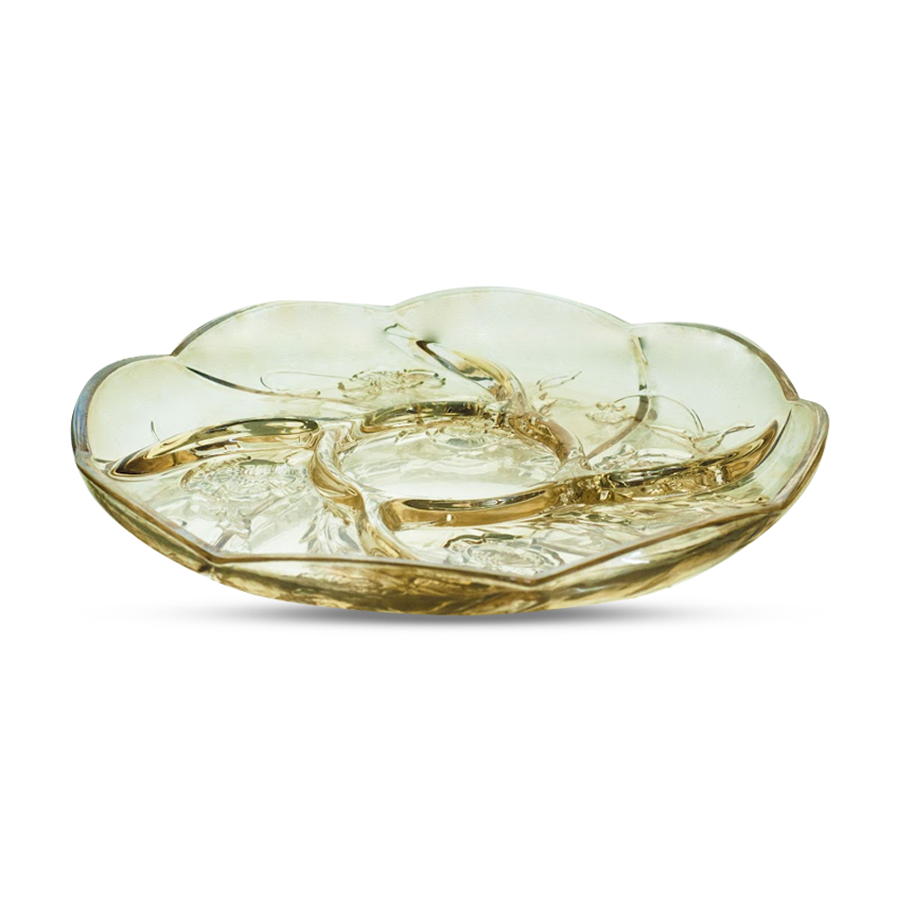 Glass Serving Plate with Five Compartment For Different Item - Golden