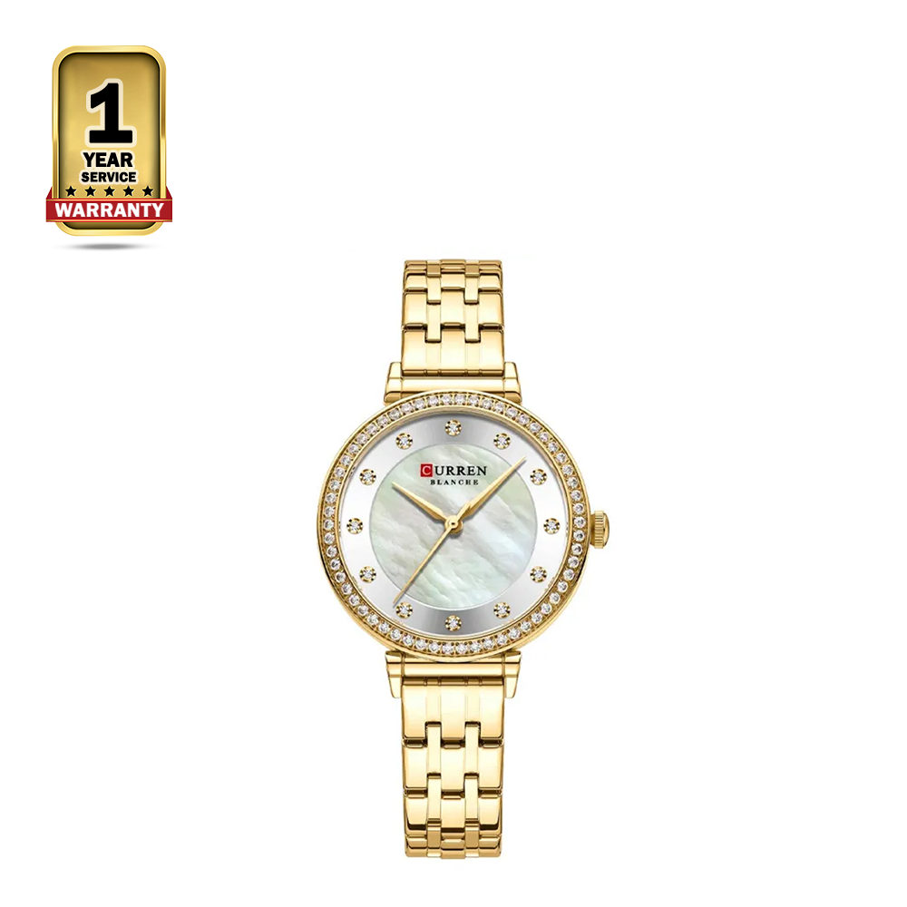 Curren 9087 Stainless Steel Quartz Wrist Watch For Women - Golden White